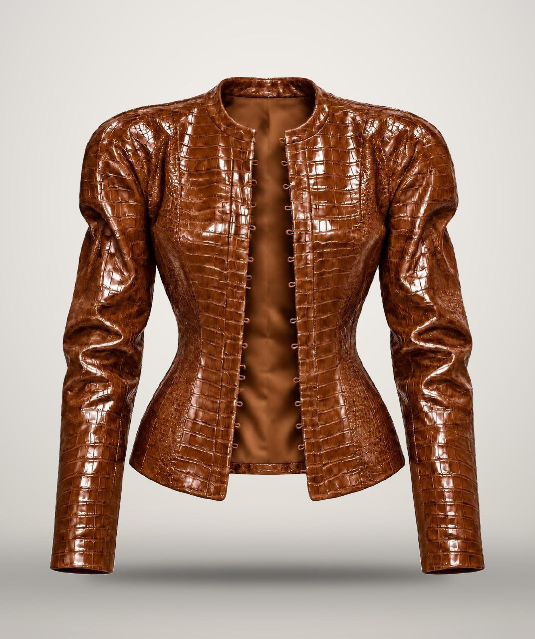 Jacket in Croco Vinyle in brown