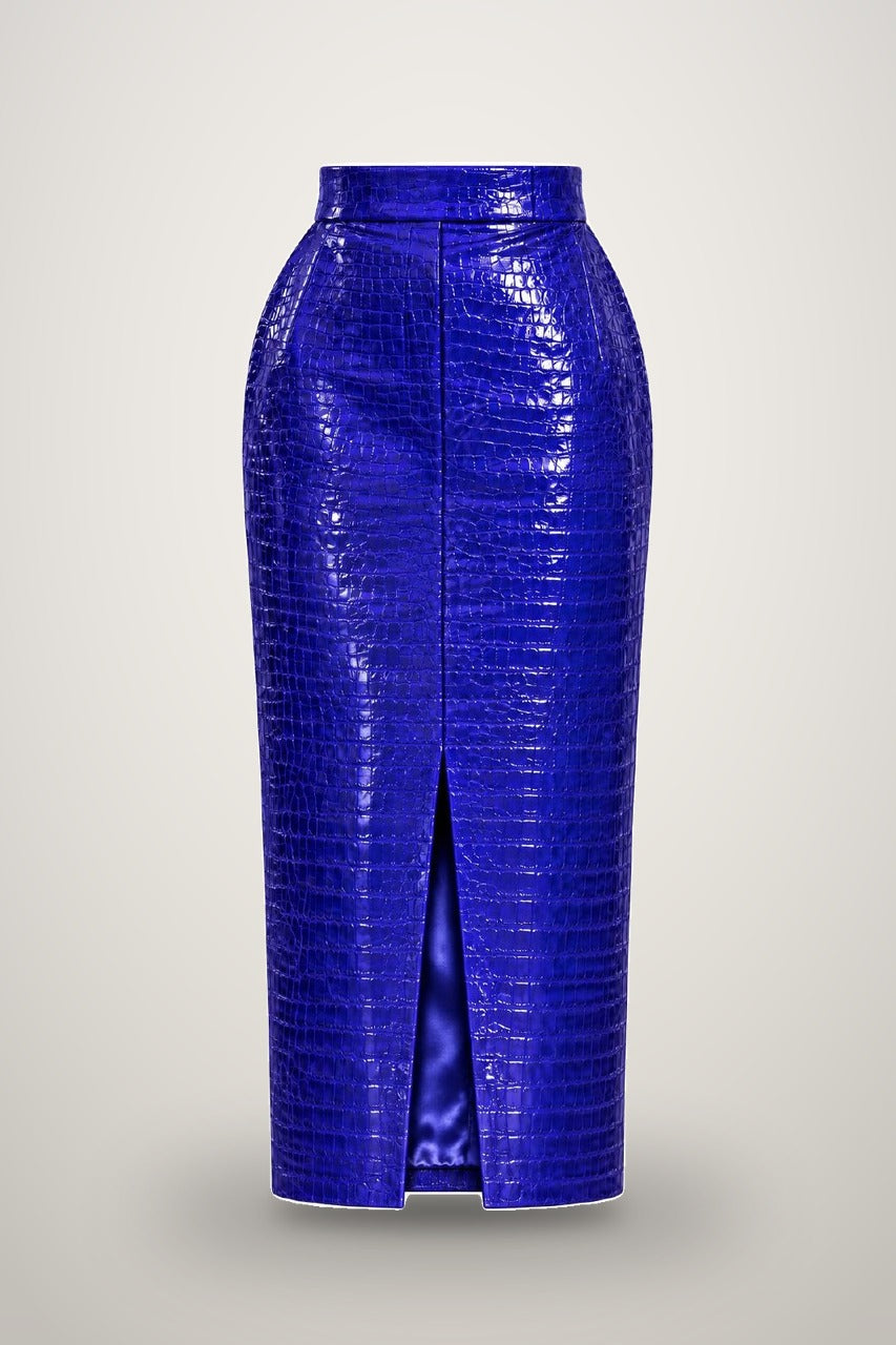 Skirt in Croco Vinyle in dark blue