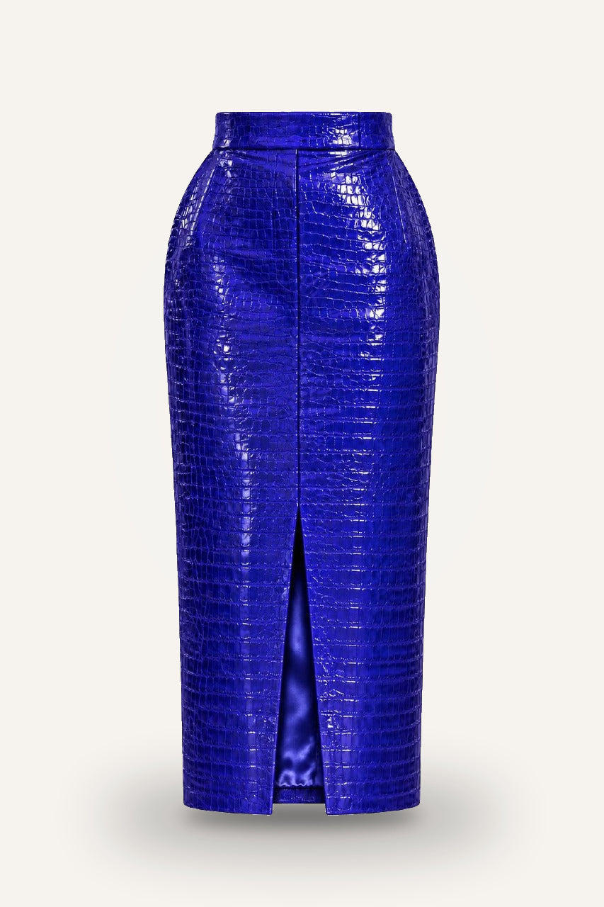 Skirt in Croco Vinyle in dark blue