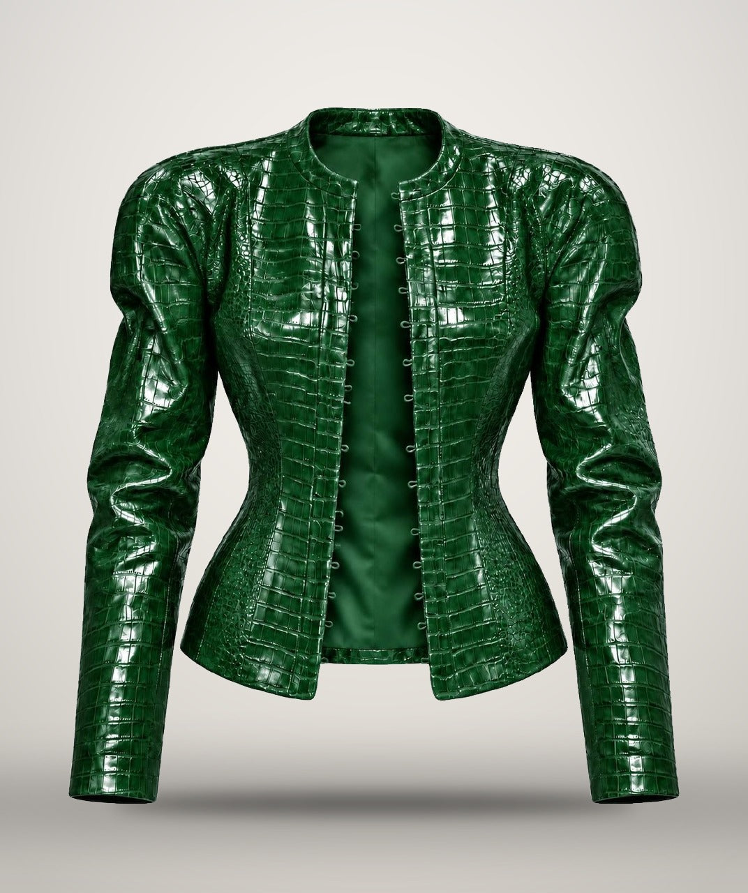 Jacket in Croco Vinyle in dark green