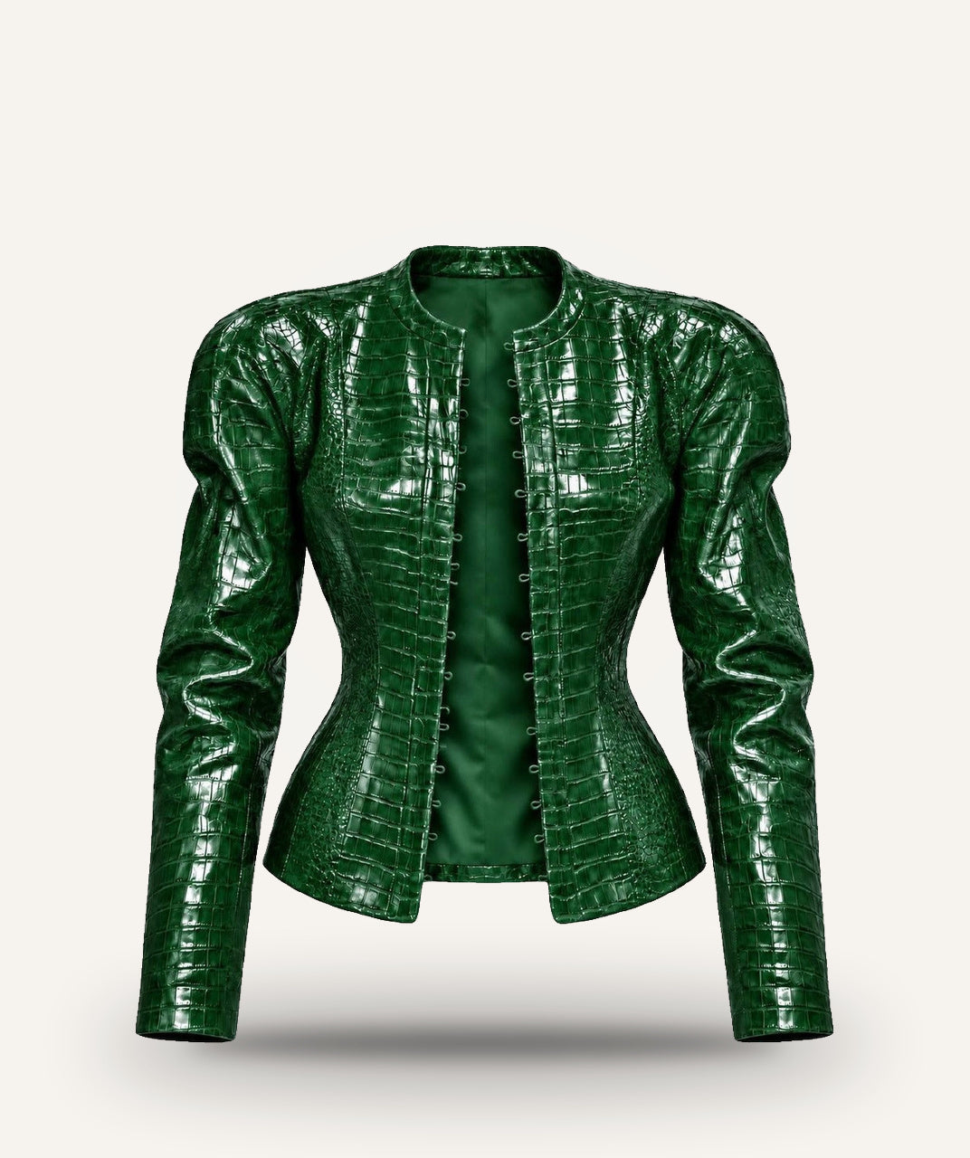 Jacket in Croco Vinyle in dark green