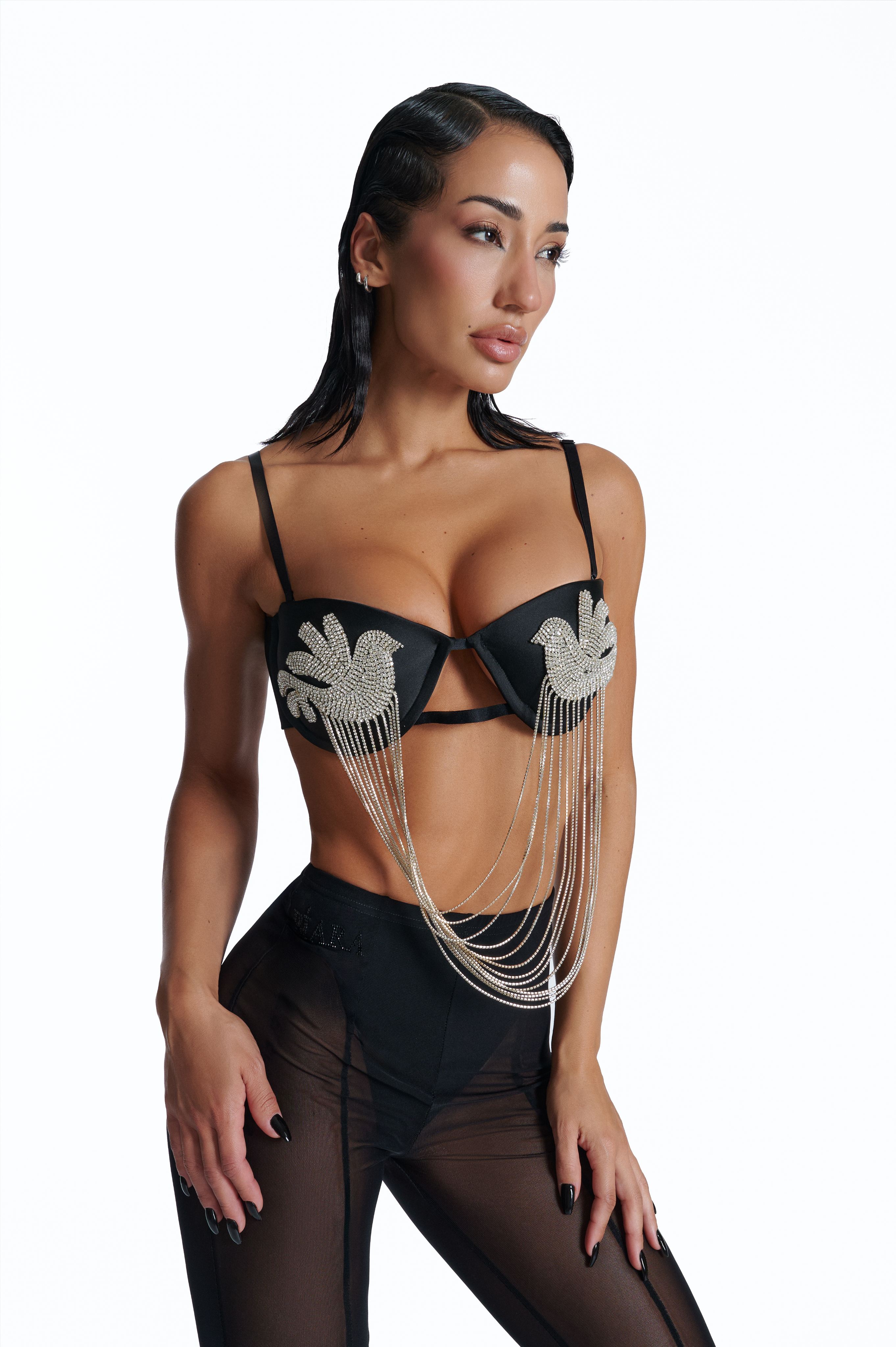 Birdie black silk bra