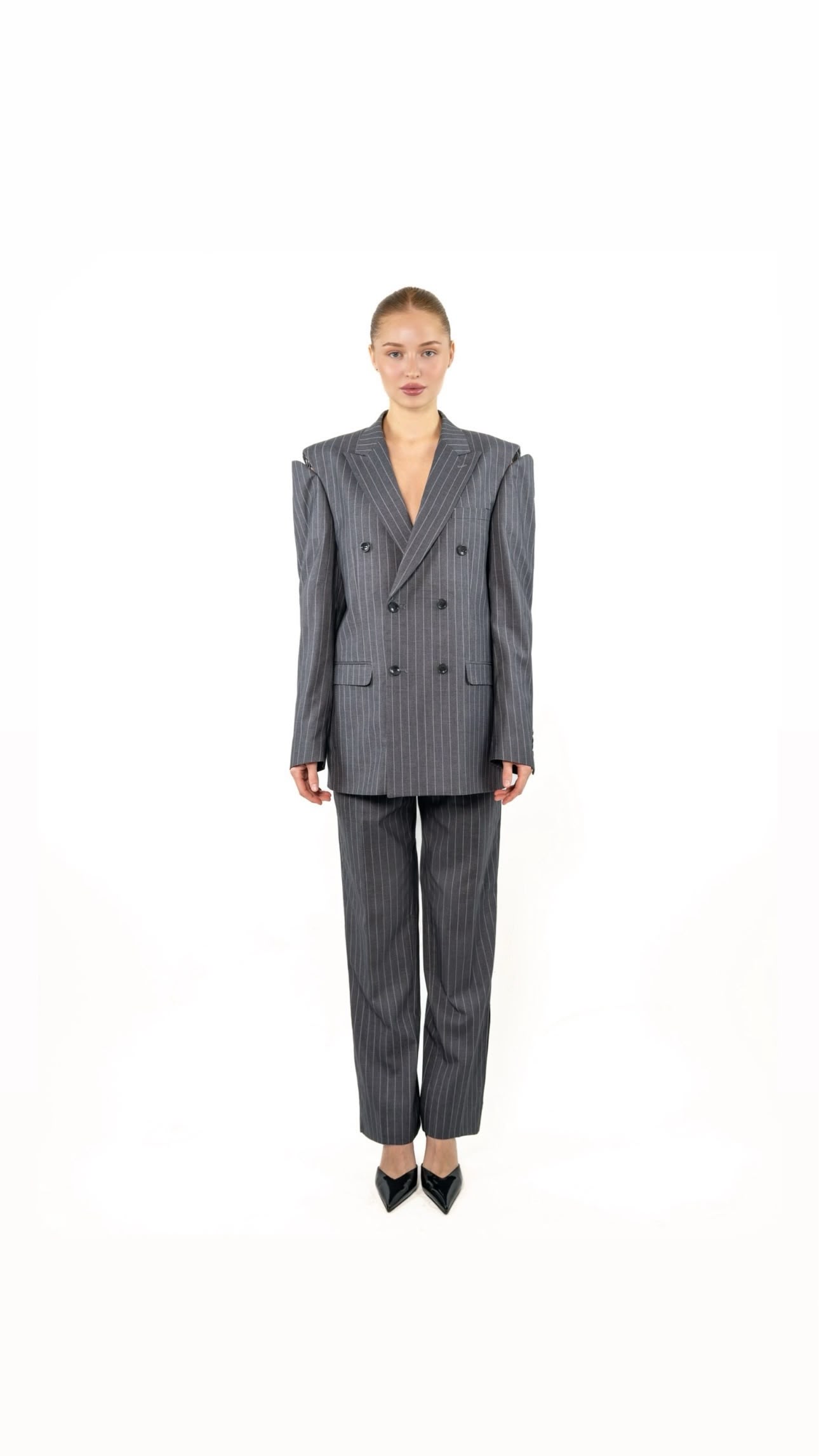 Striped gray suit