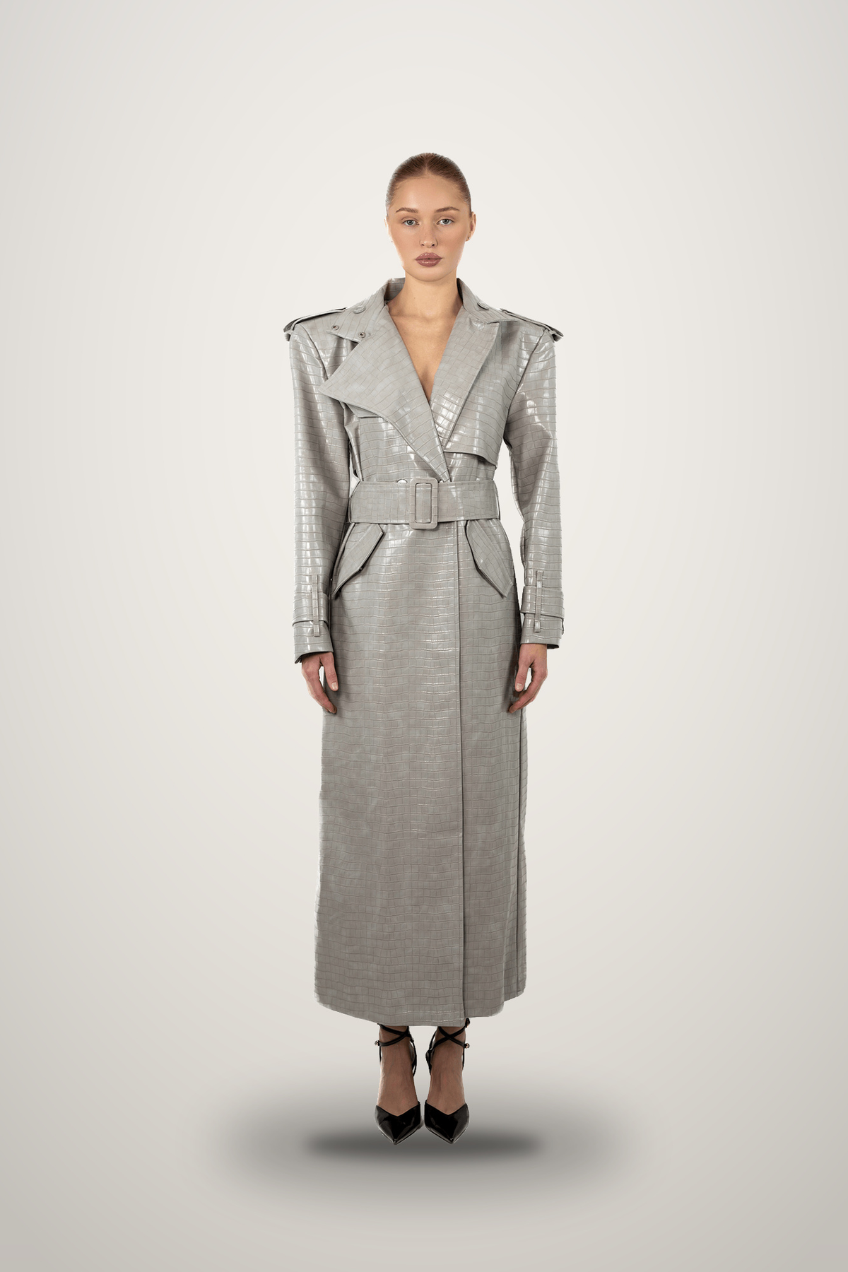 Silver Croco Trench Coat
