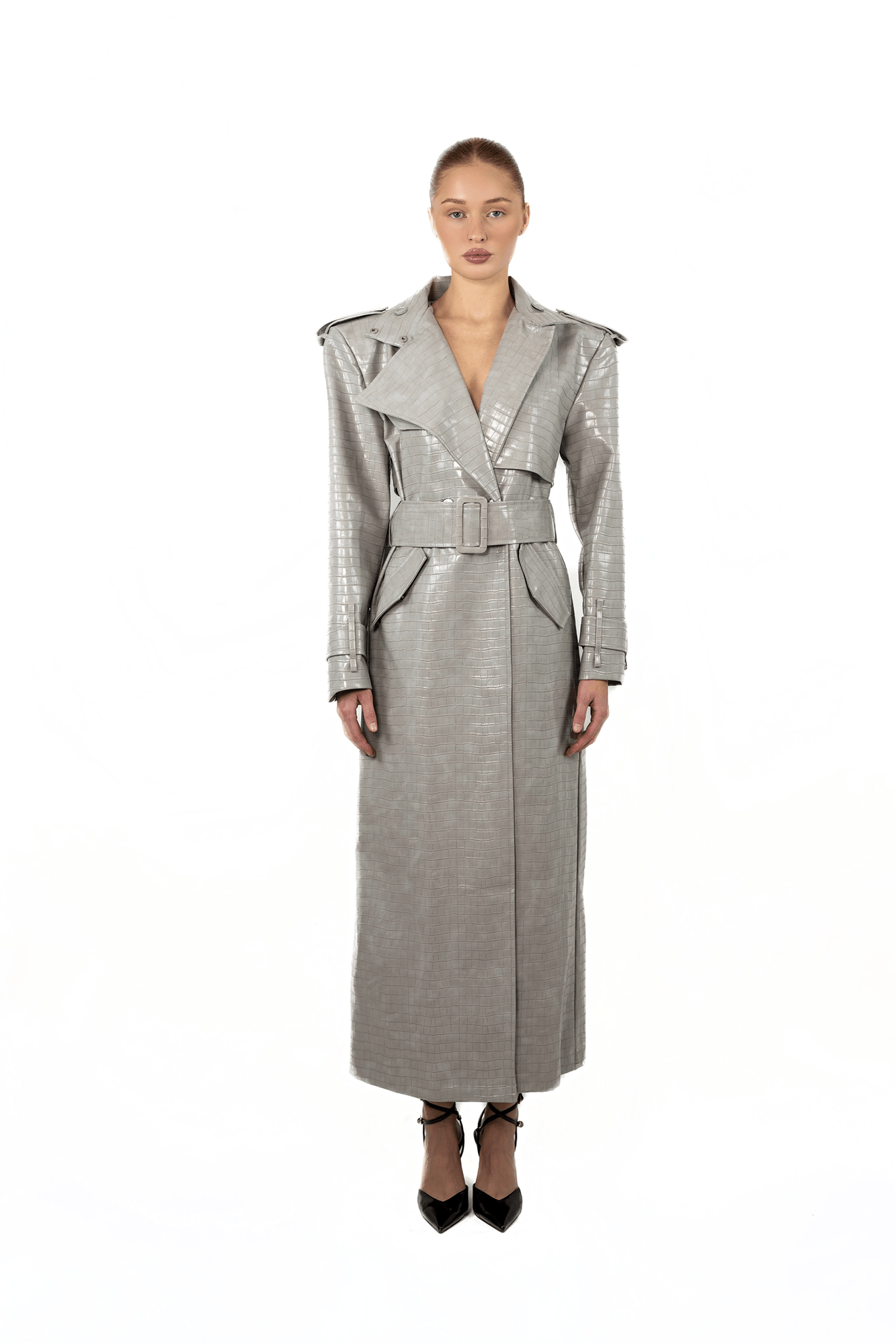 Silver Croco Trench Coat