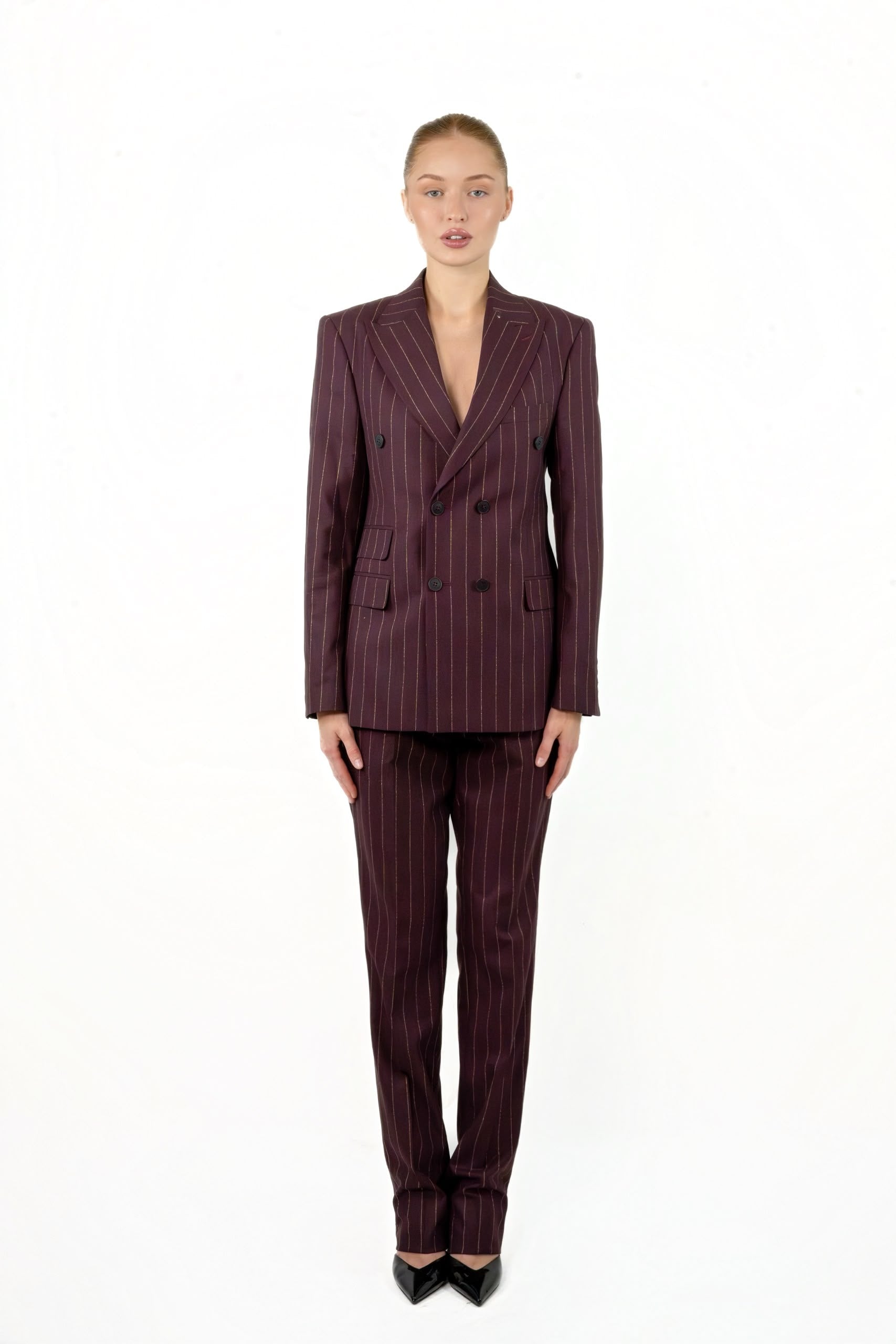 Striped burgundy suit