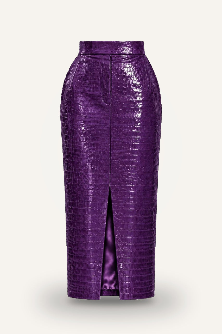 Skirt in Croco Vinyle in dark purple