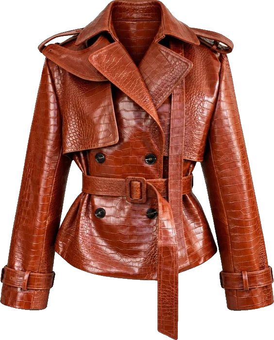 Brown Coat in Croco Vinyle