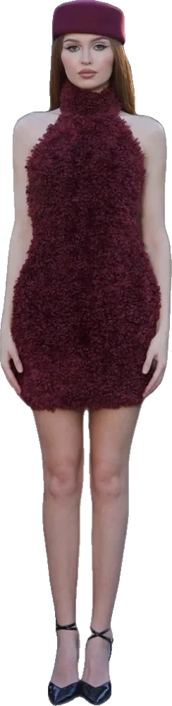 Burgundy Fluffy Fur Dress