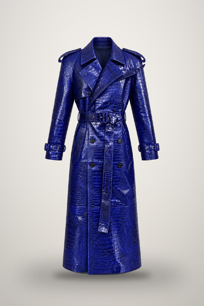 Dark Blue Coat in Croco Vinyle in dark blue