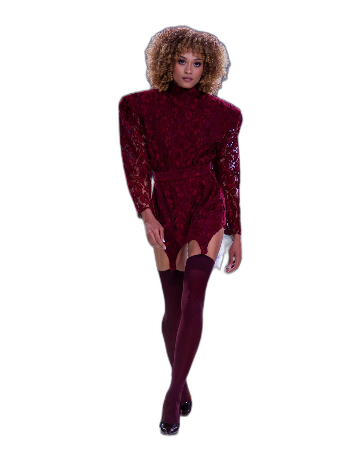 Lace Suspender Dress in maroon