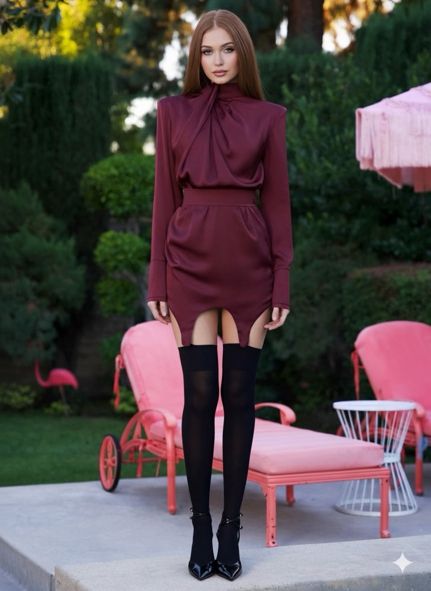 Burgundy suspender dress