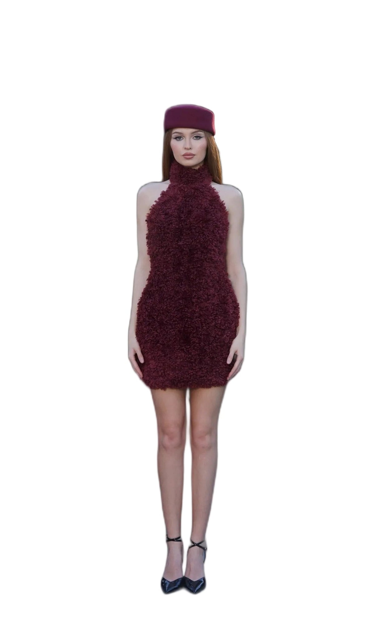 Burgundy Fluffy Fur Dress