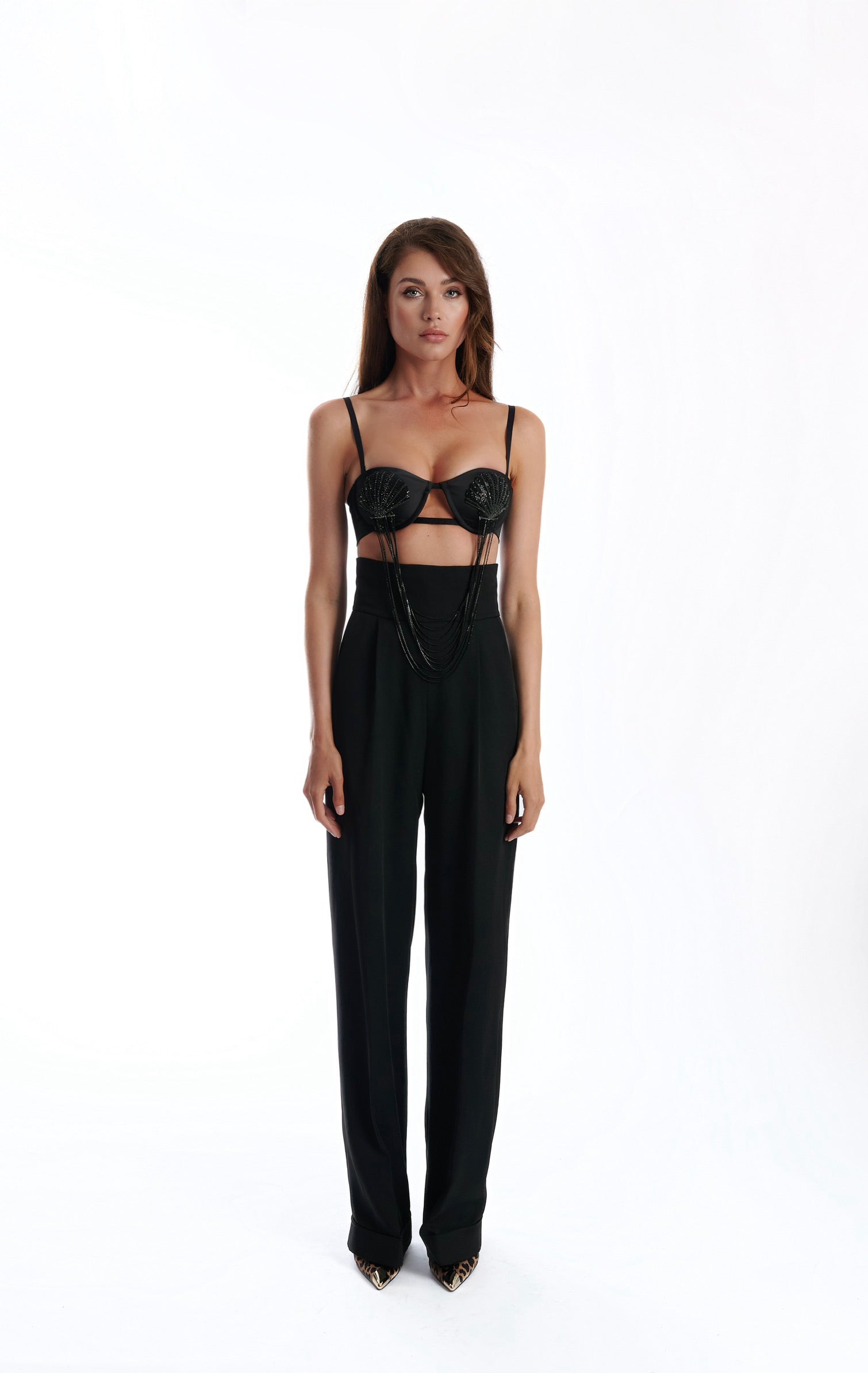 Shell black silk bra