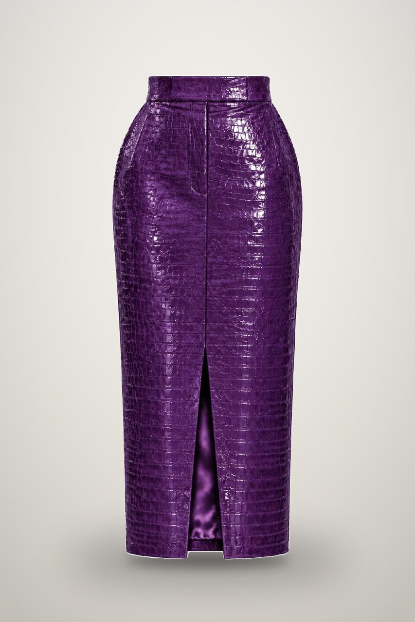 Skirt in Croco Vinyle in dark purple