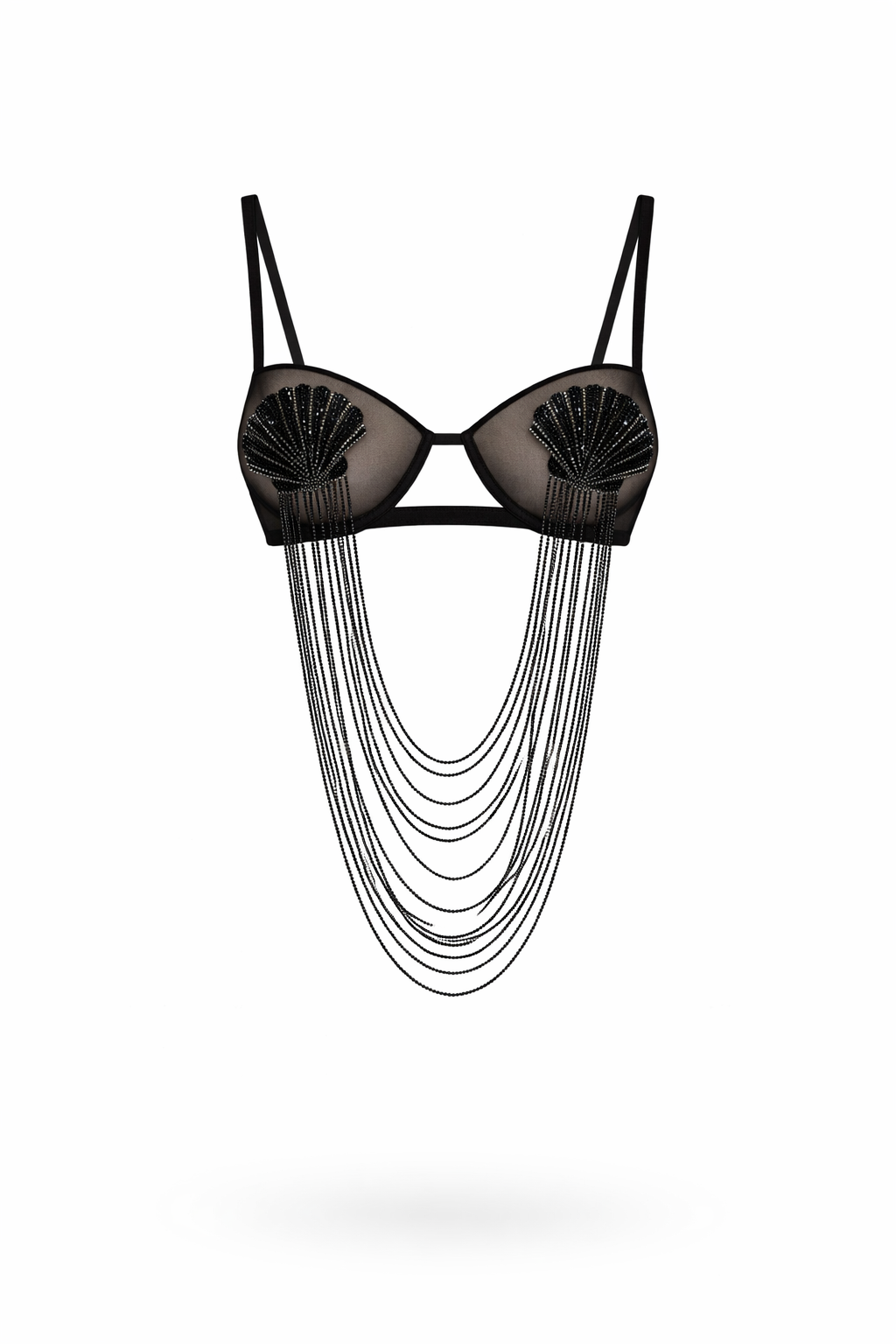Shell black silk bra